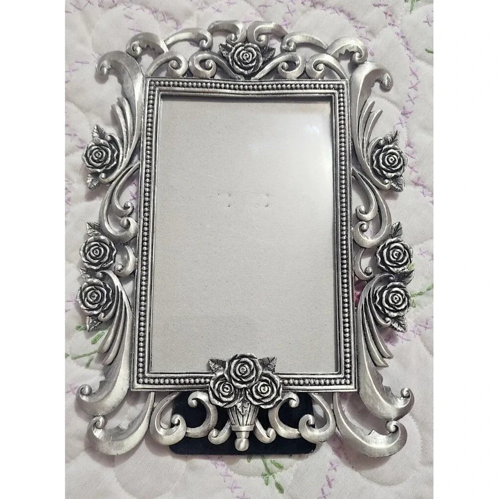 Stunning intricate rose embellished pewter 4 x 6 picture frame, durable felt